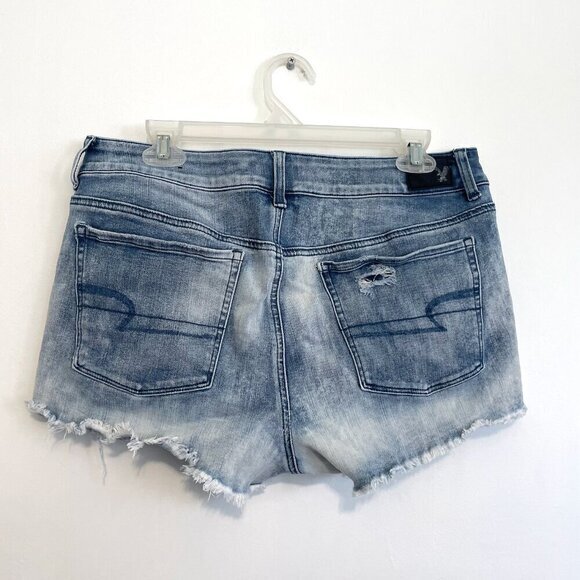 AMERICAN EAGLE 360 Super Stretch AEO Denim x4 Hi-Rise Shortie Acid Wash Ripped - Picture 13 of 15